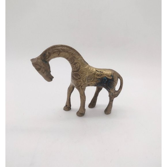 Solid Brass Giraffe Figurine with Patina Vintage Safari African Animal Decor - Picture 3 of 5
